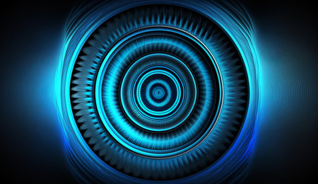 A visually captivating abstract artwork featuring blue radial frequencies on a dark background.の素材