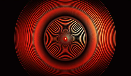 Dynamic and striking abstract image featuring vivid red radial waves set against a dark background.の素材