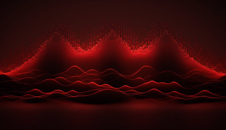 Vibrant red frequencies create a mesmerizing abstract composition on a dark background.の素材