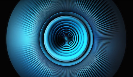 A visually captivating abstract artwork featuring blue radial frequencies on a dark background.の素材