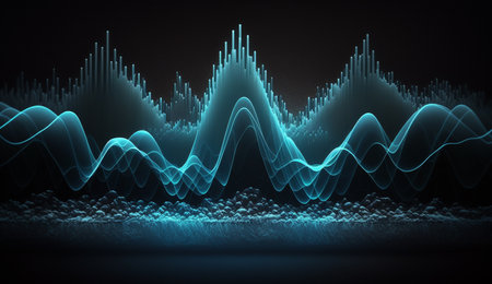 A captivating abstract composition of blue frequencies against a dark backdrop.の素材