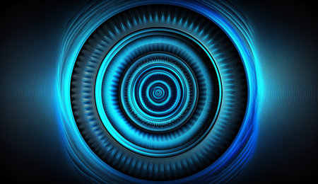 A visually captivating abstract artwork featuring blue radial frequencies on a dark background.の素材