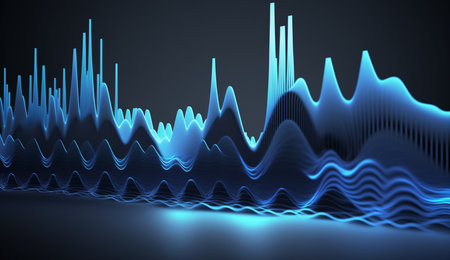 A captivating abstract composition of blue frequencies against a dark backdrop.の素材