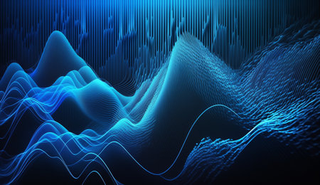 A captivating abstract composition of blue frequencies against a dark backdrop.の素材