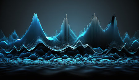 A captivating abstract composition of blue frequencies against a dark backdrop.の素材