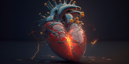 Heart in 3D animations with broken glowing elements Heart attack medical Emergency AI generated illustrationの素材