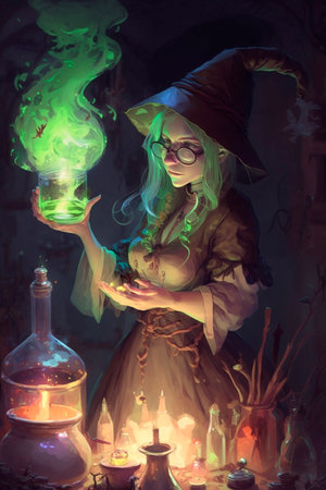Illustration of an old magical witch witchcraft generated content fairytaleの素材