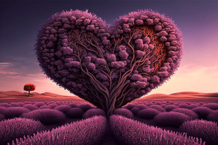 Red blossom tree in heart shape with happiness. Valentine tree for decoration romantic concept.の素材