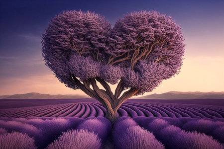 Red blossom tree in heart shape with happiness. Valentine tree for decoration romantic concept.の素材