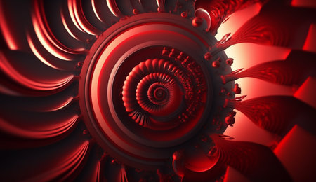 Dynamic and striking abstract image featuring vivid red radial waves set against a dark background.の素材