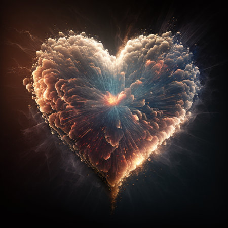 A dazzling display of heart-shaped fireworks illuminating the night skyの素材