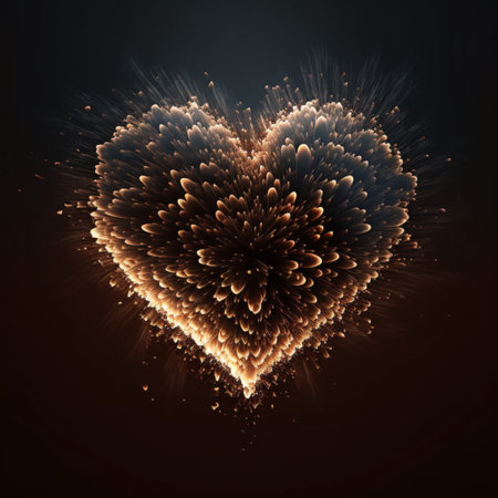 A dazzling display of heart-shaped fireworks illuminating the night skyの素材