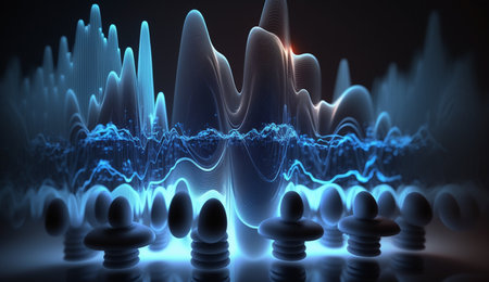 A captivating abstract composition of blue frequencies against a dark backdrop.の素材