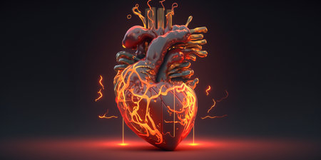 Heart in 3D animations with broken glowing elements Heart attack medical Emergency AI generated illustrationの素材