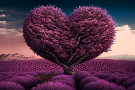 Red blossom tree in heart shape with happiness. Valentine tree for decoration romantic concept.の素材