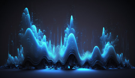 A captivating abstract composition of blue frequencies against a dark backdrop.の素材