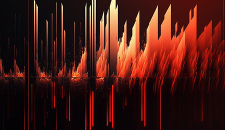 Vibrant red frequencies create a mesmerizing abstract composition on a dark background.の素材