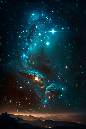 Imaginative illustration of a distant galaxy - stars in the sky - astronomy - AI generated contentの素材