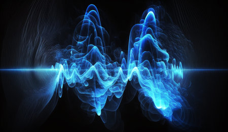 A captivating abstract composition of blue frequencies against a dark backdrop.の素材
