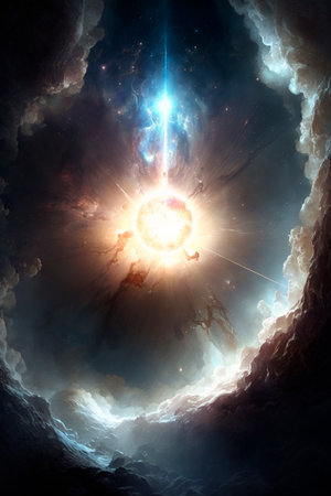 Imaginative illustration of a distant galaxy - stars in the sky - astronomy - AI generated contentの素材