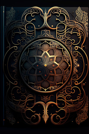 Illustration of a magic mystic book cover with magic ornaments AI generated contentの素材