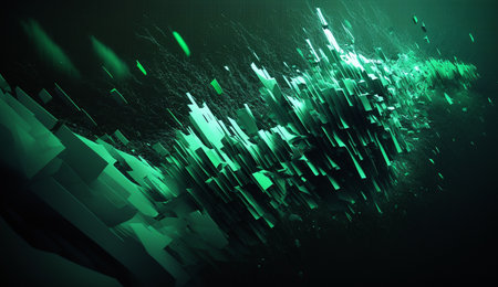 Vibrant green waves of varying frequency against a dark background in a mesmerizing abstract artwork.の素材