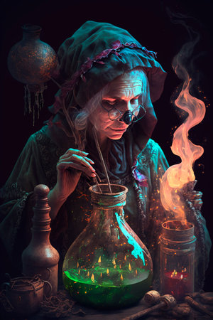 Illustration of an old magical witch witchcraft generated content fairytaleの素材