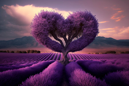 Red blossom tree in heart shape with happiness. Valentine tree for decoration romantic concept.の素材