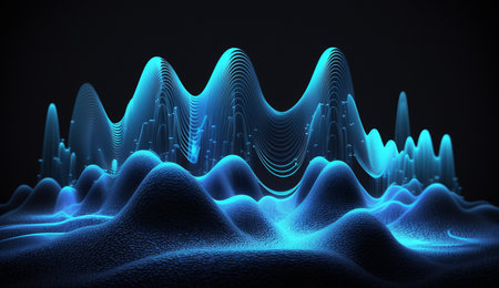 A captivating abstract composition of blue frequencies against a dark backdrop.の素材