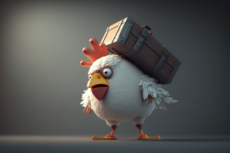 A funny chicken proves its strength by lifting a heavy wooden crate with easeの素材
