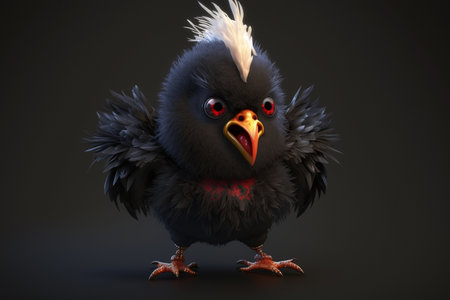 A cool and spooky black chicken that resembles a vampireの素材