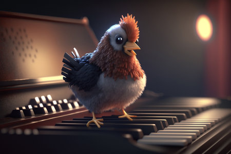 This comical chicken is a real musician at heart! Watch as she tickles the ivories with gusto and feathers flyの素材