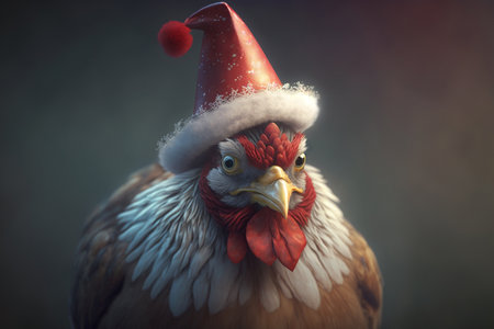 Get into the festive spirit with this cute chicken wearing a Santa hat for Christmasの素材