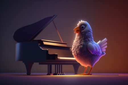 This comical chicken is a real musician at heart! Watch as she tickles the ivories with gusto and feathers flyの素材