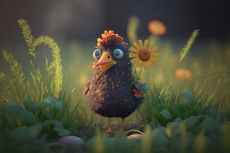 This chicken is ready for some fun in the sun! Catch a glimpse of this curious creature as it explores the lush meadowの素材