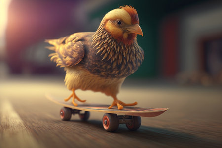 Watch this cool chicken shred the streets on its skateboardの素材