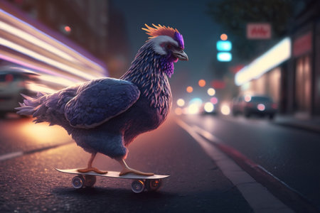 Watch this cool chicken shred the streets on its skateboardの素材