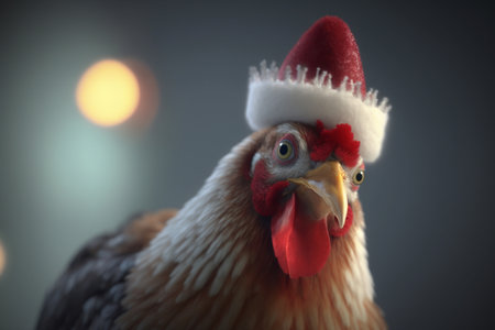 Get into the festive spirit with this cute chicken wearing a Santa hat for Christmasの素材