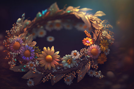 Complete your bohemian look with this colorful hippie flower crown, perfect for festivals and eventsの素材