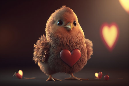 A cute little chick with a heart to celebrate Valentine's Dayの素材