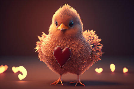 A cute little chick with a heart to celebrate Valentine's Dayの素材