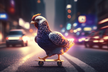 Watch this cool chicken shred the streets on its skateboardの素材