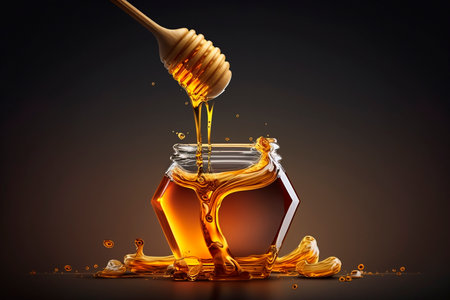 Illustration liquid honey dipper with dripping honey closeup beekeeper AI generatedの素材