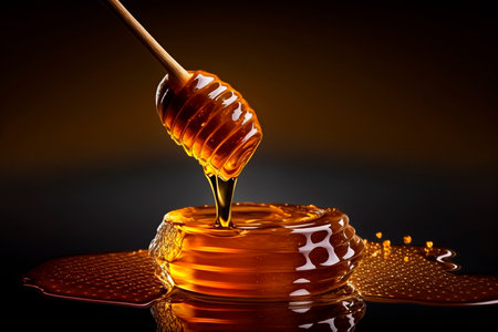 Illustration liquid honey dipper with dripping honey closeup beekeeper AI generatedの素材
