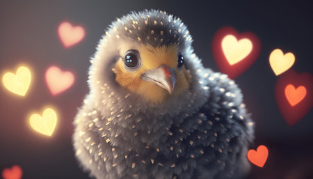 A cute little chick with a heart to celebrate Valentine's Dayの素材