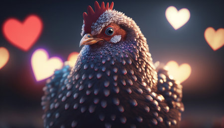 Celebrate Valentine's Day with this heartwarming chicken surrounded by loveの素材
