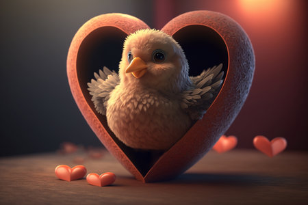 A cute little chick with a heart to celebrate Valentine's Dayの素材