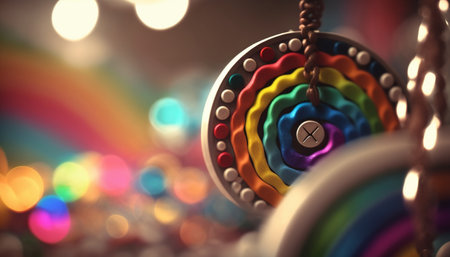 This hippie amulet pendant features rainbow colors for a bohemian and whimsical vibeの素材