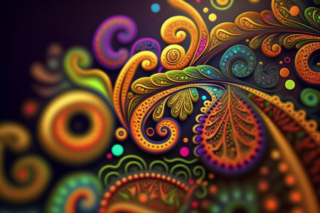 Colorful paisley pattern inspired by the 60s hippie movement, featuring rainbow colorsの素材
