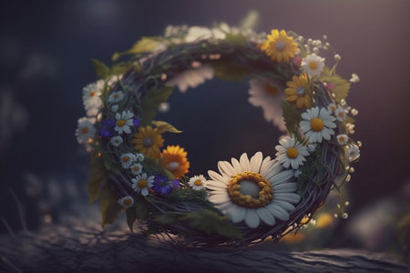 Complete your bohemian look with this colorful hippie flower crown, perfect for festivals and eventsの素材